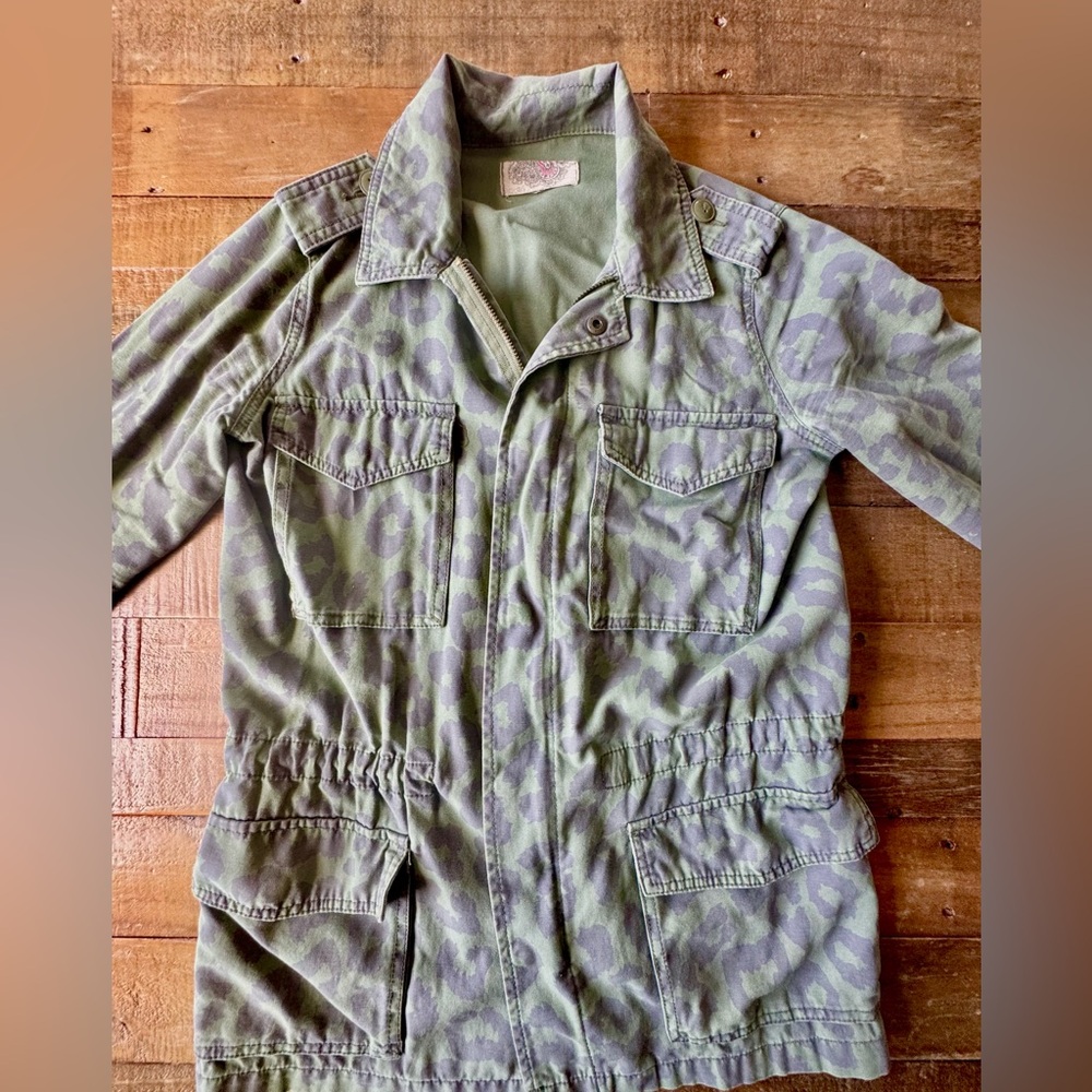 Ecote Urban Outfitters Military Jacket Animal Leopard Print Gathered Waist S